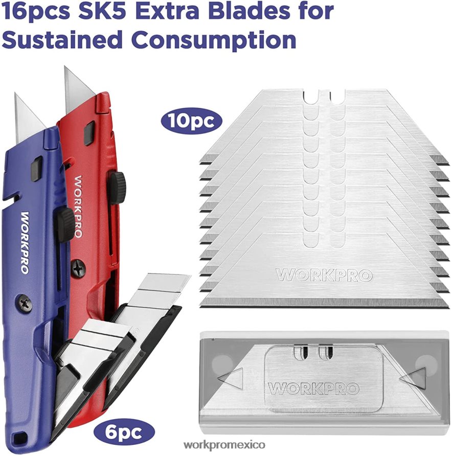 WORKPRO navaja multiusos retráctil con almacenamiento adicional para hojas, paquete de 2 cortadores de caja de cambio rápido moderno herramienta V82RH256