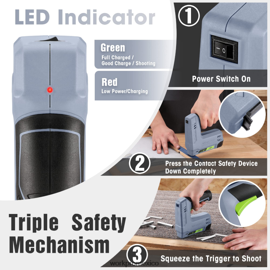 WORKPRO Pistola de grapas y clavos 2 en 1 inalámbrica eléctrica con batería de 3,6 v 2,0 Ah rosa/gris herramienta V82RH2265