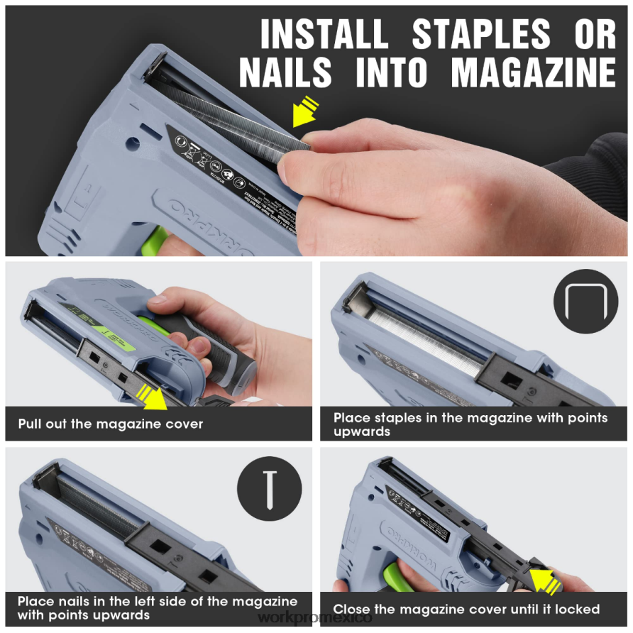 WORKPRO Pistola de grapas y clavos 2 en 1 inalámbrica eléctrica con batería de 3,6 v 2,0 Ah rosa/gris herramienta V82RH2265