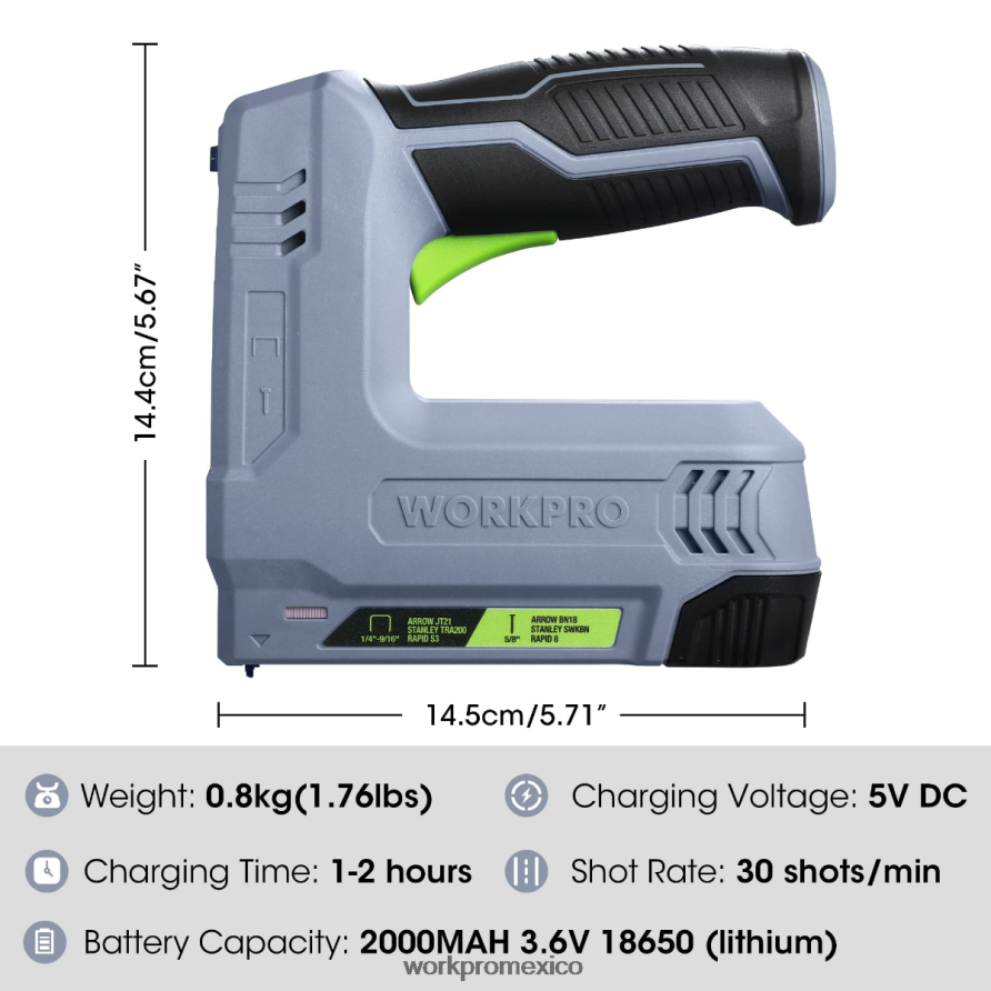 WORKPRO Pistola de grapas y clavos 2 en 1 inalámbrica eléctrica con batería de 3,6 v 2,0 Ah rosa/gris herramienta V82RH2265