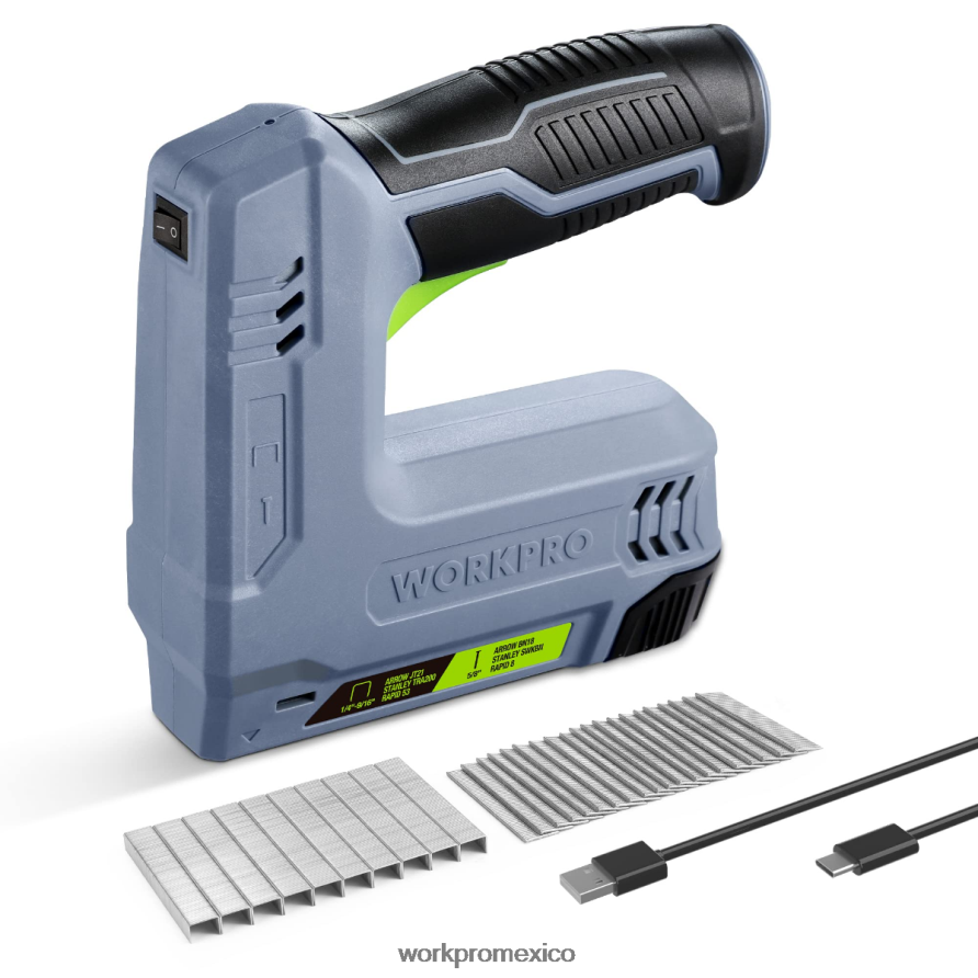 WORKPRO Pistola de grapas y clavos 2 en 1 inalámbrica eléctrica con batería de 3,6 v 2,0 Ah rosa/gris herramienta V82RH2265