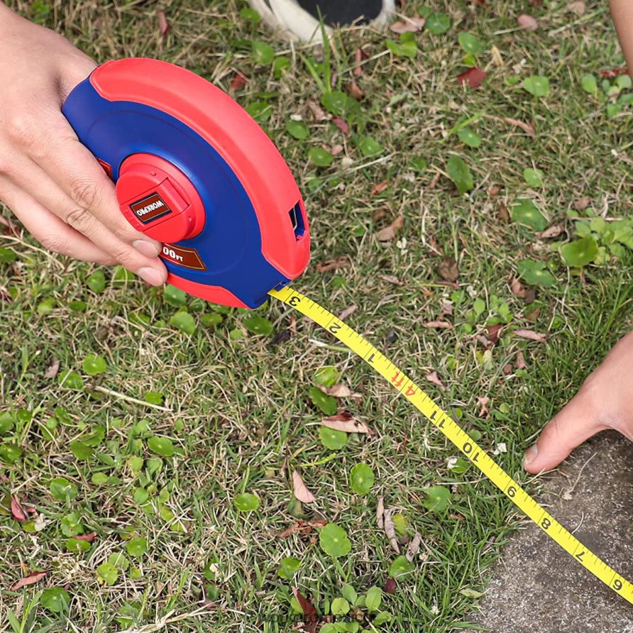 WORKPRO Cinta métrica de 100 pies, cinta larga de acero con carrete cerrado y mango plegable, estuche resistente a los golpes nuevo herramienta V82RH2106