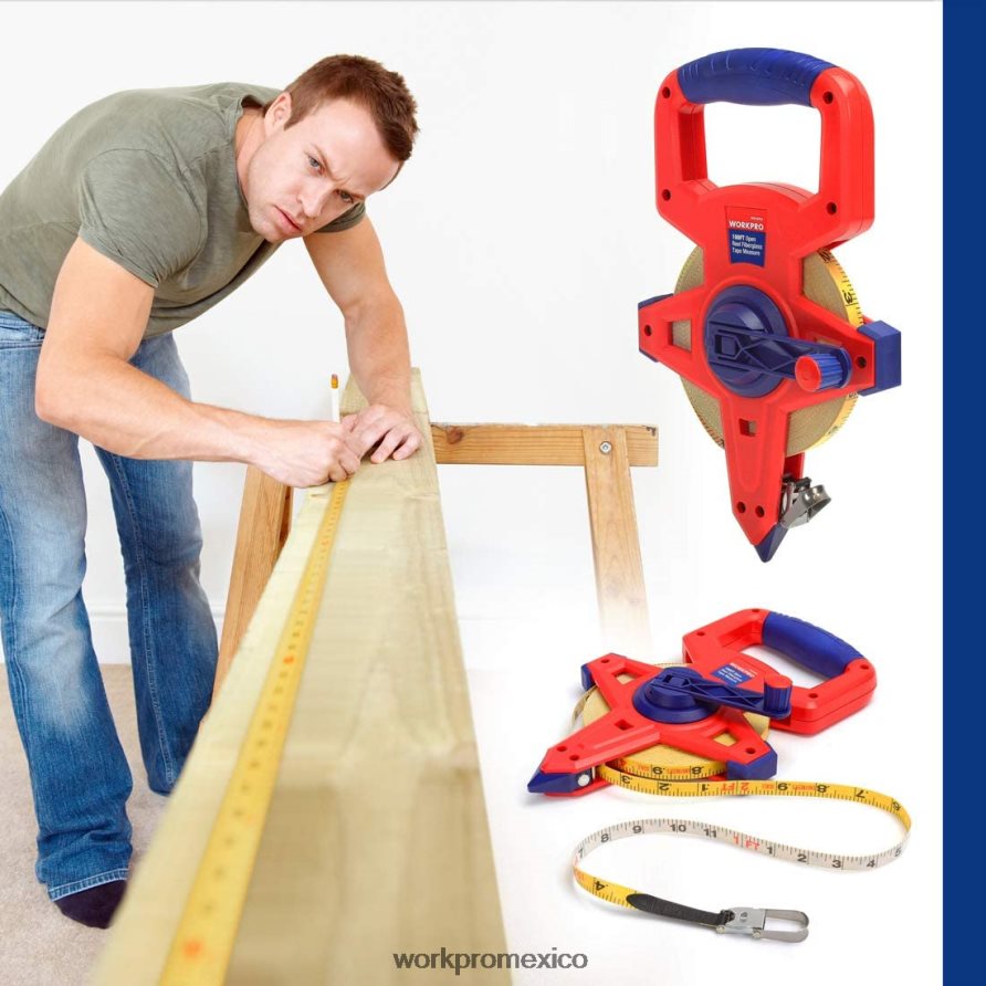 WORKPRO Cinta métrica de carrete abierto con hoja doble de fibra de vidrio recubierta de nailon, 100 pies nuevo herramienta V82RH2109