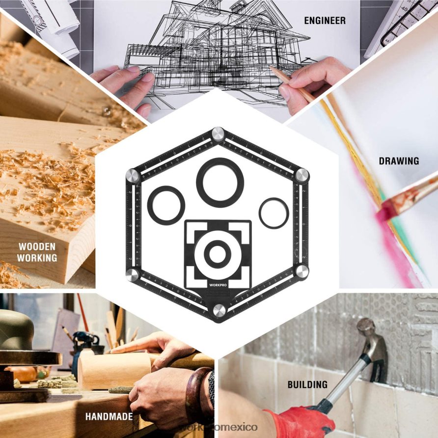 WORKPRO Kit combinado de medidor de contorno y herramienta de medición de ángulos de 6 lados nuevo herramienta V82RH2107