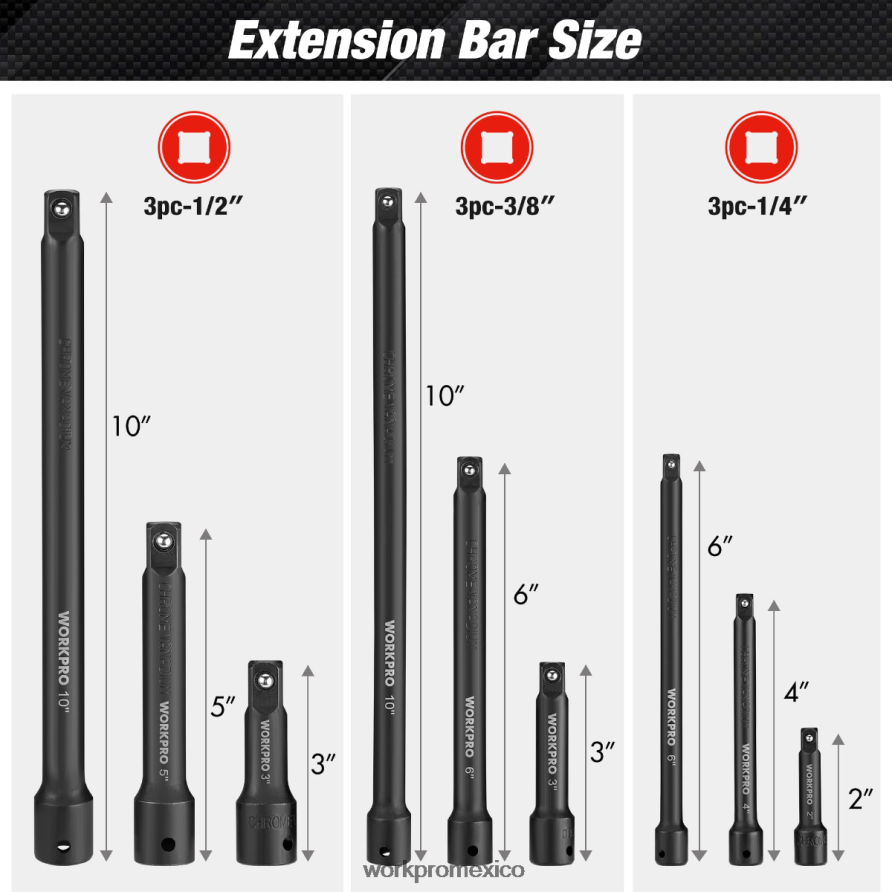WORKPRO Juego de barras de extensión de controlador de impacto de 9 piezas moderno herramienta V82RH2141