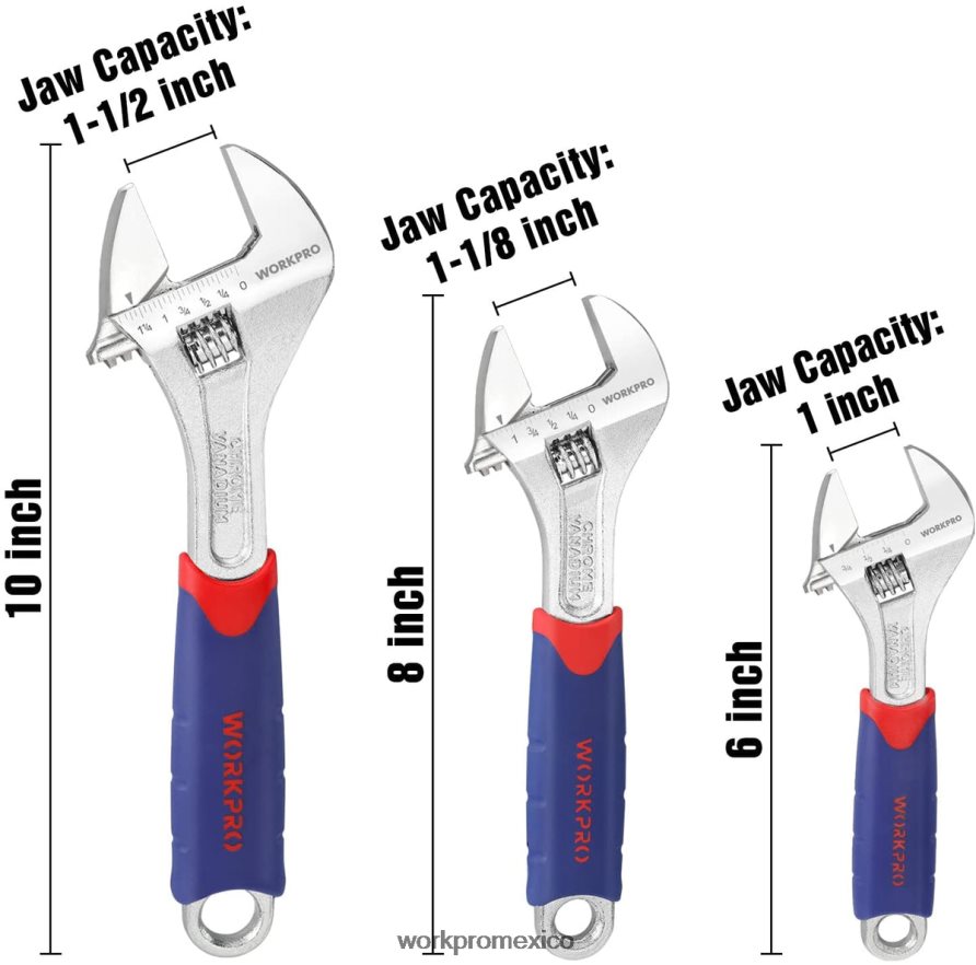 WORKPRO Juego de llaves ajustables de 3 piezas moderno herramienta V82RH283