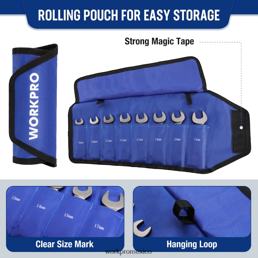 WORKPRO Juego de llaves combinadas de trinquete rechoncho y cabeza flexible de 8 piezas nuevo herramienta V82RH282