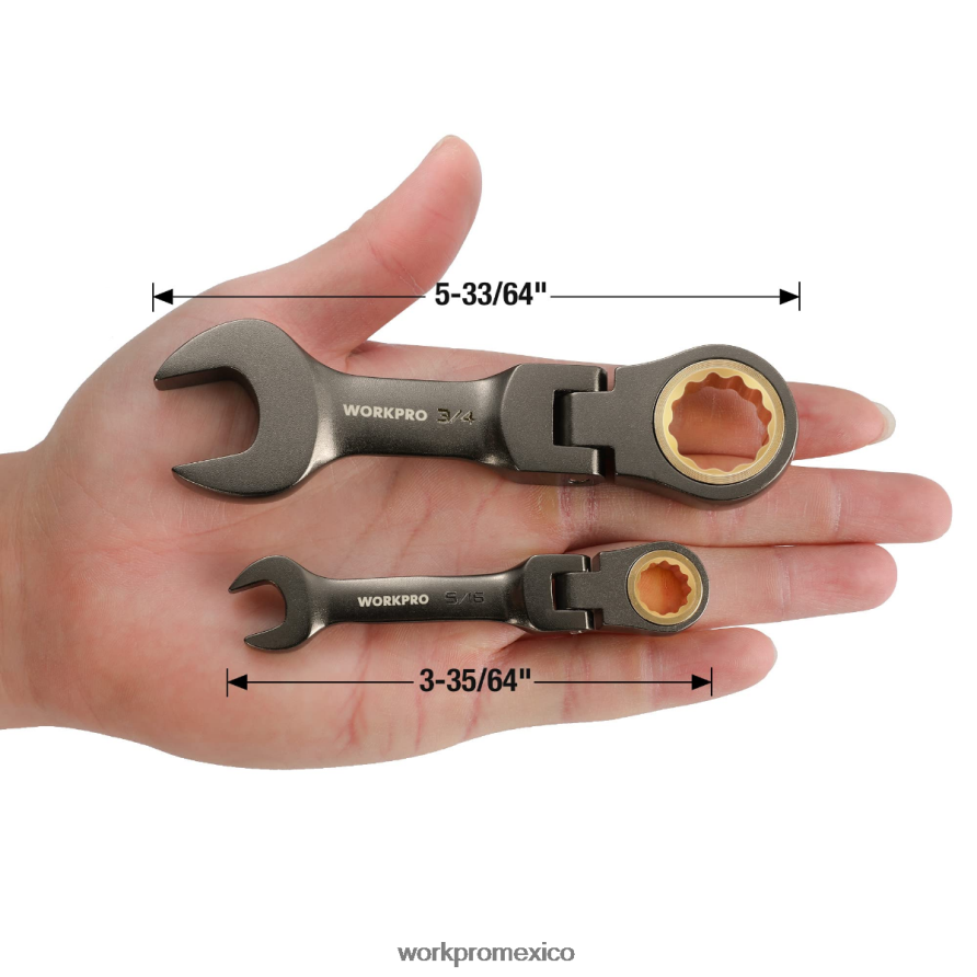 WORKPRO Juego de llaves combinadas de trinquete rechoncho y cabeza flexible de 8 piezas nuevo herramienta V82RH282