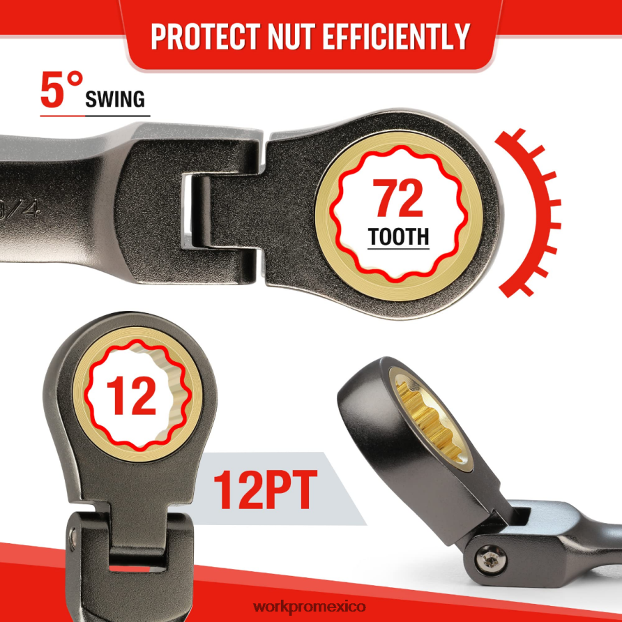 WORKPRO Juego de llaves combinadas de trinquete rechoncho y cabeza flexible de 8 piezas nuevo herramienta V82RH282