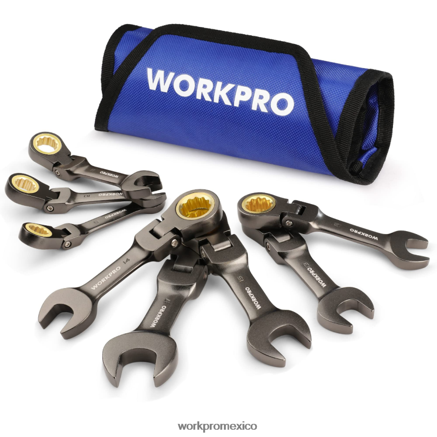 WORKPRO Juego de llaves combinadas de trinquete rechoncho y cabeza flexible de 8 piezas nuevo herramienta V82RH282