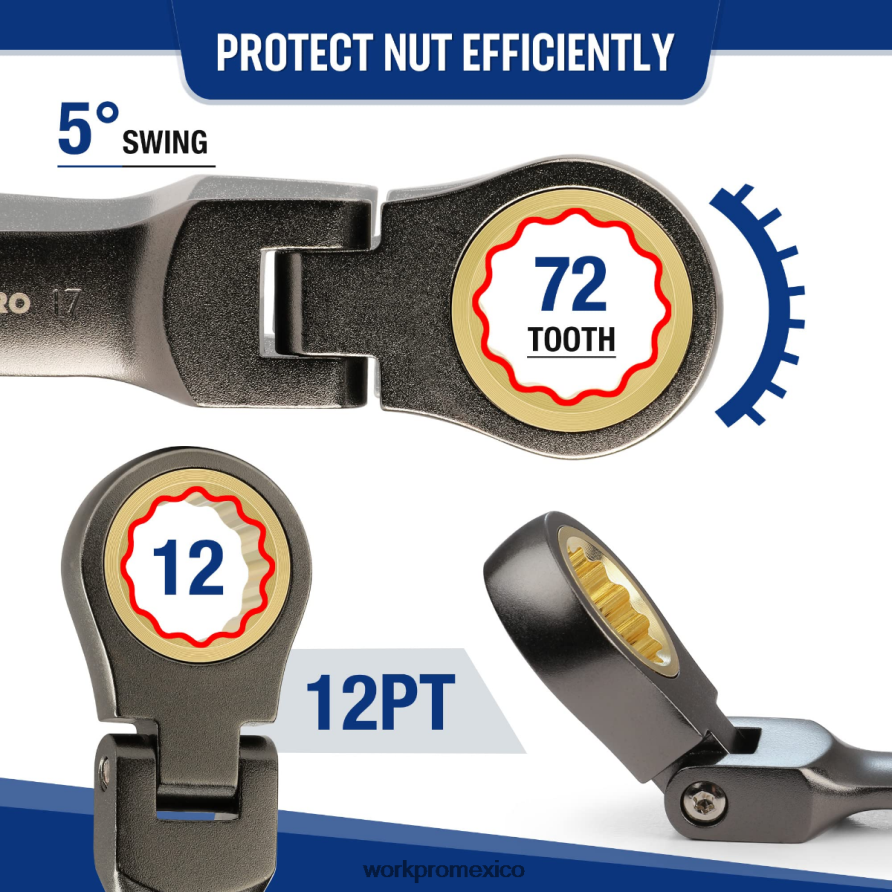 WORKPRO Juego de llaves combinadas de trinquete rechoncho y cabeza flexible de 8 piezas nuevo herramienta V82RH282