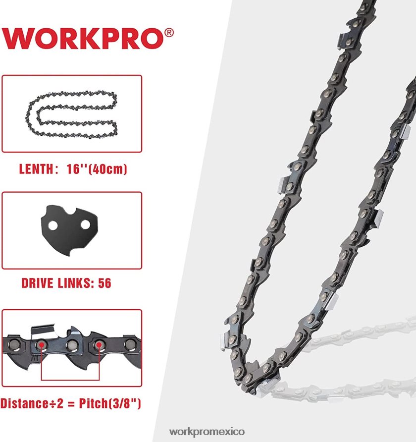 WORKPRO Paquete de 2 cadenas de motosierra, paso de 3/8