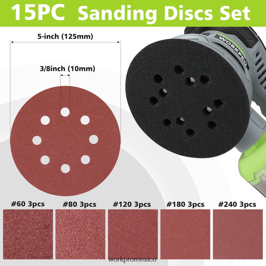 WORKPRO Lijadora orbital aleatoria eléctrica de 2,5 amperios y 5 pulgadas, 6 velocidades variables de 7000 a 14000 rpm útil herramienta V82RH2233