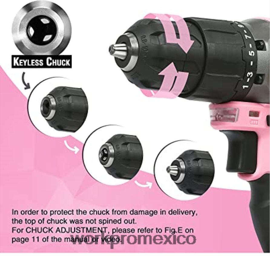 WORKPRO Juego de taladro atornillador inalámbrico de 20 V, minialicates de 6 piezas, kit de herramientas de 10 piezas y pistola de pegamento inalámbrica rosa herramienta V82RH2316