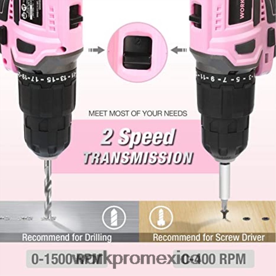 WORKPRO Juego de taladro atornillador inalámbrico de 20 V, minialicates de 6 piezas, kit de herramientas de 10 piezas y pistola de pegamento inalámbrica rosa herramienta V82RH2316