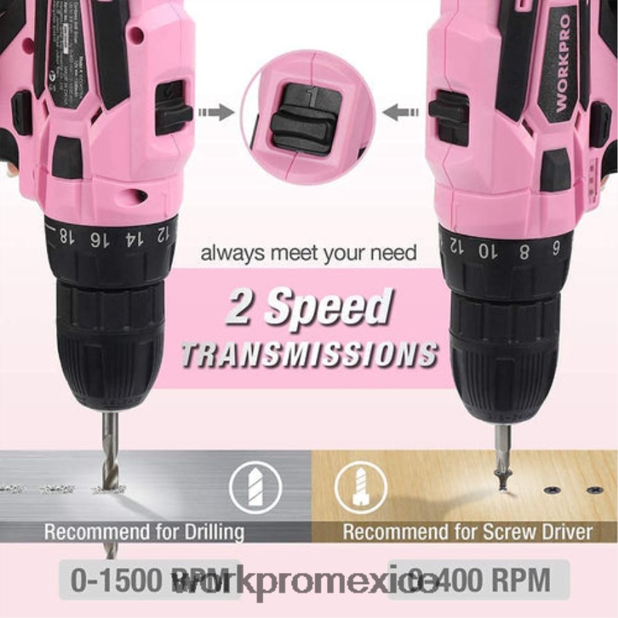 WORKPRO Kit de taladro inalámbrico de 12 V, kit de herramientas de 103 piezas, juego de destornilladores magnéticos de 8 piezas y pistola grapadora 6 en 1 rosa herramienta V82RH2315