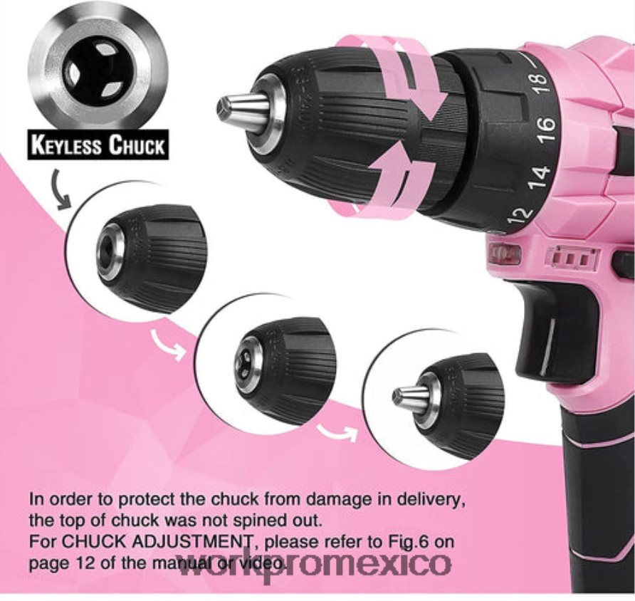 WORKPRO Kit de taladro inalámbrico de 12 V, kit de herramientas de 103 piezas, juego de destornilladores magnéticos de 8 piezas y pistola grapadora 6 en 1 rosa herramienta V82RH2315