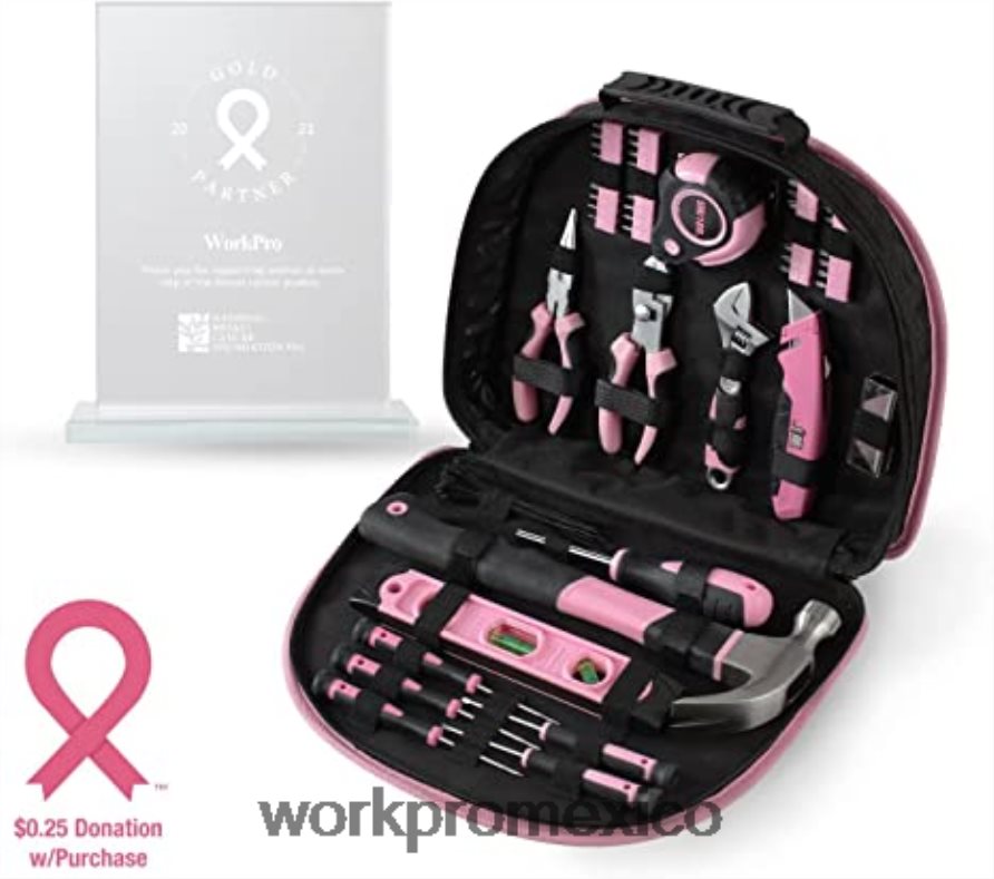 WORKPRO Kit de taladro inalámbrico de 12 V, kit de herramientas de 103 piezas, juego de destornilladores magnéticos de 8 piezas y pistola grapadora 6 en 1 rosa herramienta V82RH2315