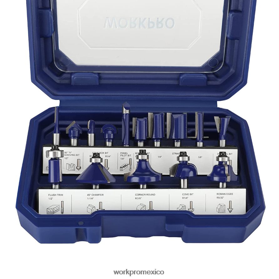 WORKPRO Juego de brocas para enrutador de 15 piezas, brocas para enrutador de carburo de tungsteno con vástago de 1/4 de pulgada moderno herramienta V82RH2130