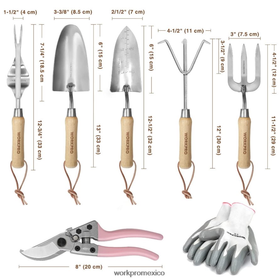 WORKPRO Juego de herramientas de jardín de 7 piezas, herramientas de jardinería resistentes de acero inoxidable rosa herramienta V82RH2252