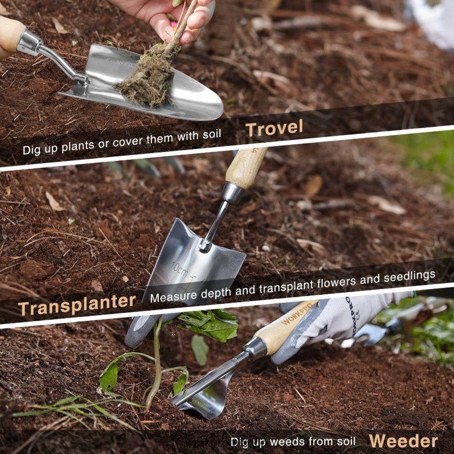 WORKPRO Juego de herramientas de jardín de 7 piezas, herramientas de jardinería resistentes de acero inoxidable rosa herramienta V82RH2252