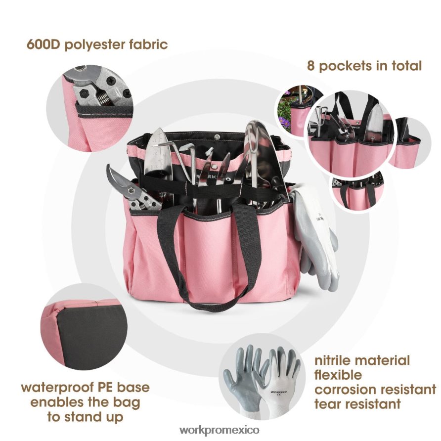 WORKPRO Juego de herramientas de jardín de 7 piezas, herramientas de jardinería resistentes de acero inoxidable rosa herramienta V82RH2252
