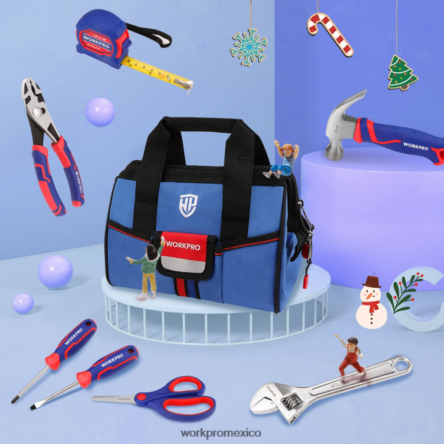 WORKPRO Juego de herramientas junior para niños de 9 piezas con bolsa de herramientas rosado azul herramienta V82RH2253