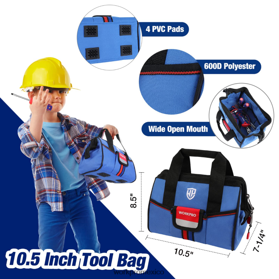 WORKPRO Juego de herramientas junior para niños de 9 piezas con bolsa de herramientas rosado azul herramienta V82RH2253