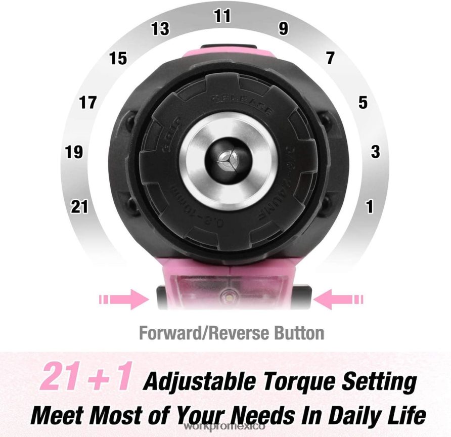 WORKPRO Juego de taladro atornillador inalámbrico de iones de litio de 20 V rosa herramienta V82RH2262