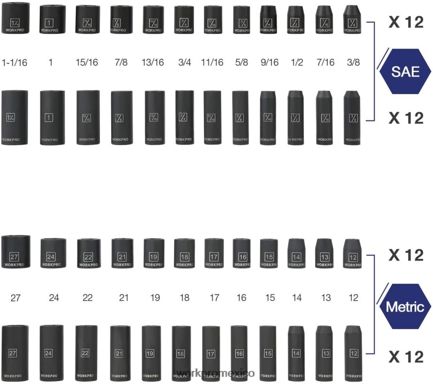 WORKPRO Juego de vasos de impacto de 55 piezas con barras de extensión, vasos de acero CR-V de primera calidad, SAE y métricos con estuche de almacenamiento mejorado moderno herramienta V82RH2307