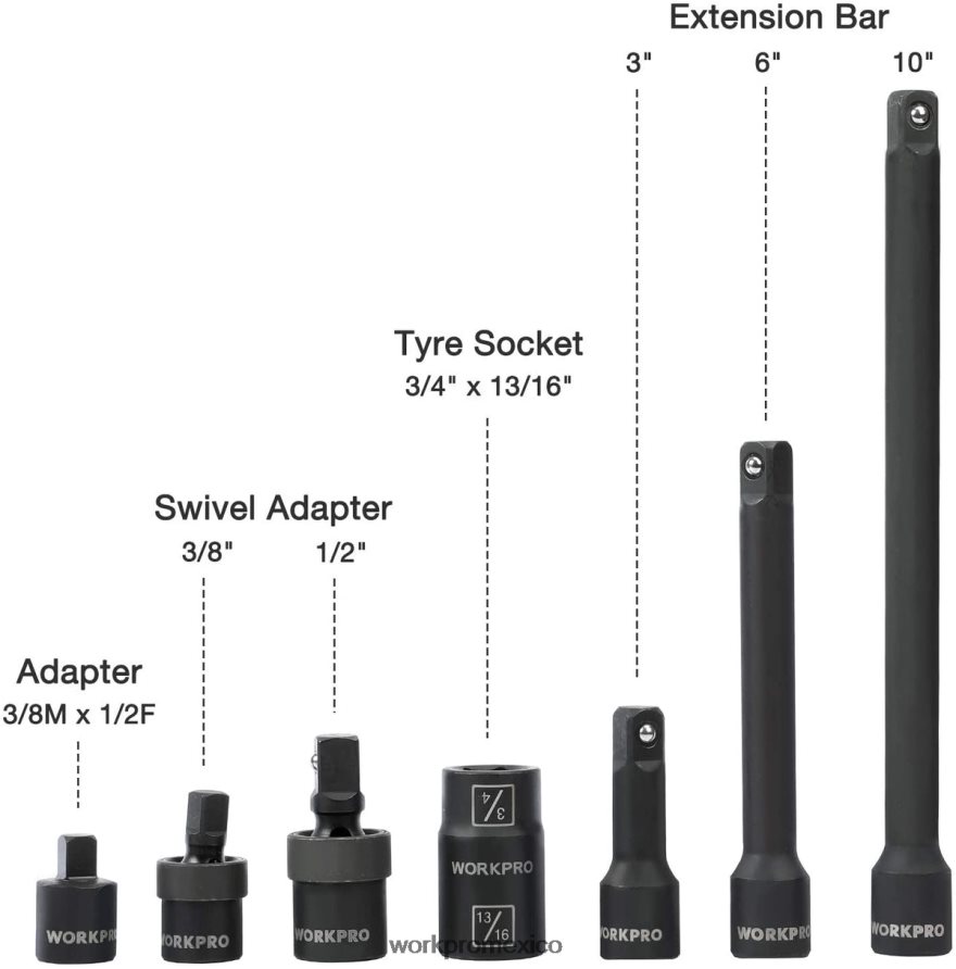 WORKPRO Juego de vasos de impacto de 55 piezas con barras de extensión, vasos de acero CR-V de primera calidad, SAE y métricos con estuche de almacenamiento mejorado moderno herramienta V82RH2307