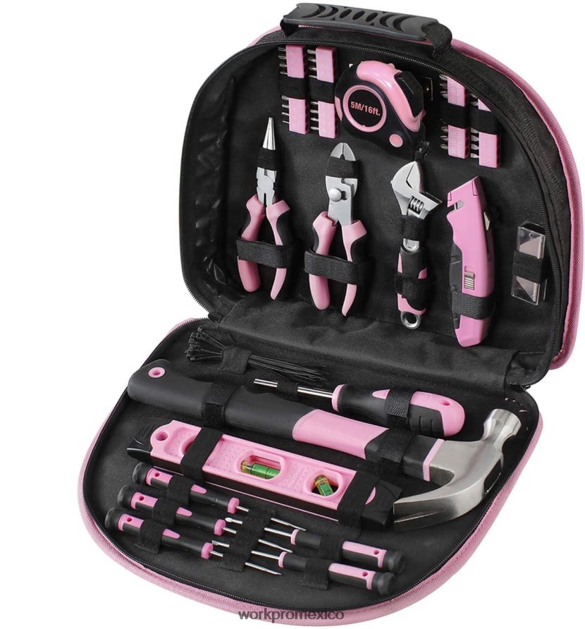 WORKPRO Kit de herramientas de 103 piezas con bolsa redonda fácil de transportar, perfecta para el mantenimiento del hogar. rosa herramienta V82RH2248
